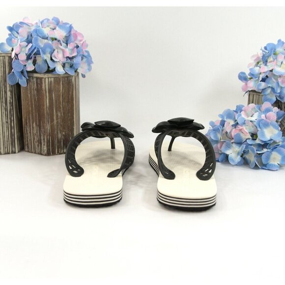 Tory Burch Perfect Black Rubber Leather Petal Flower Slide Sandals Size 8 NIB - Picture 5 of 7